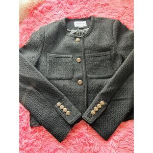 Revivo Black Tweed Cropped Jacket US 12 Gold Button Classic Chic Blazer

⸻